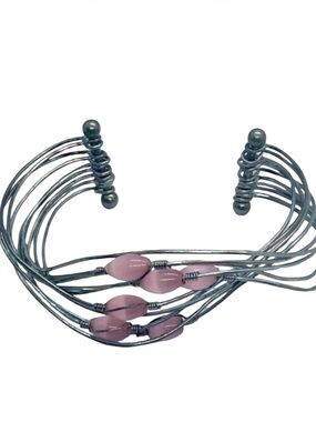 Vintage Pink Catseye Moonstone Wire Bracelet